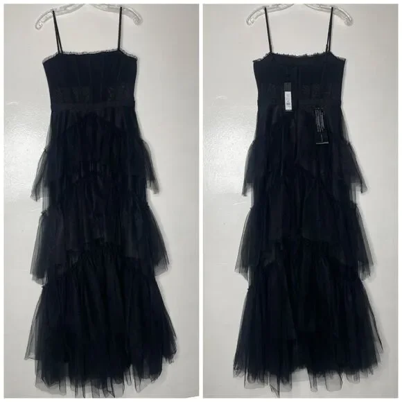 BCBGMAXAZRIA Size 8 Oly Corset Tulle Tiered Black Gown (Blogger favorite) - Picture 2 of 10